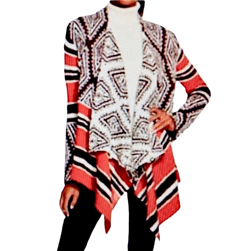 Knox Rose waterfall cardigan
Aztec geometric design
Brown, orange white
Size:XL